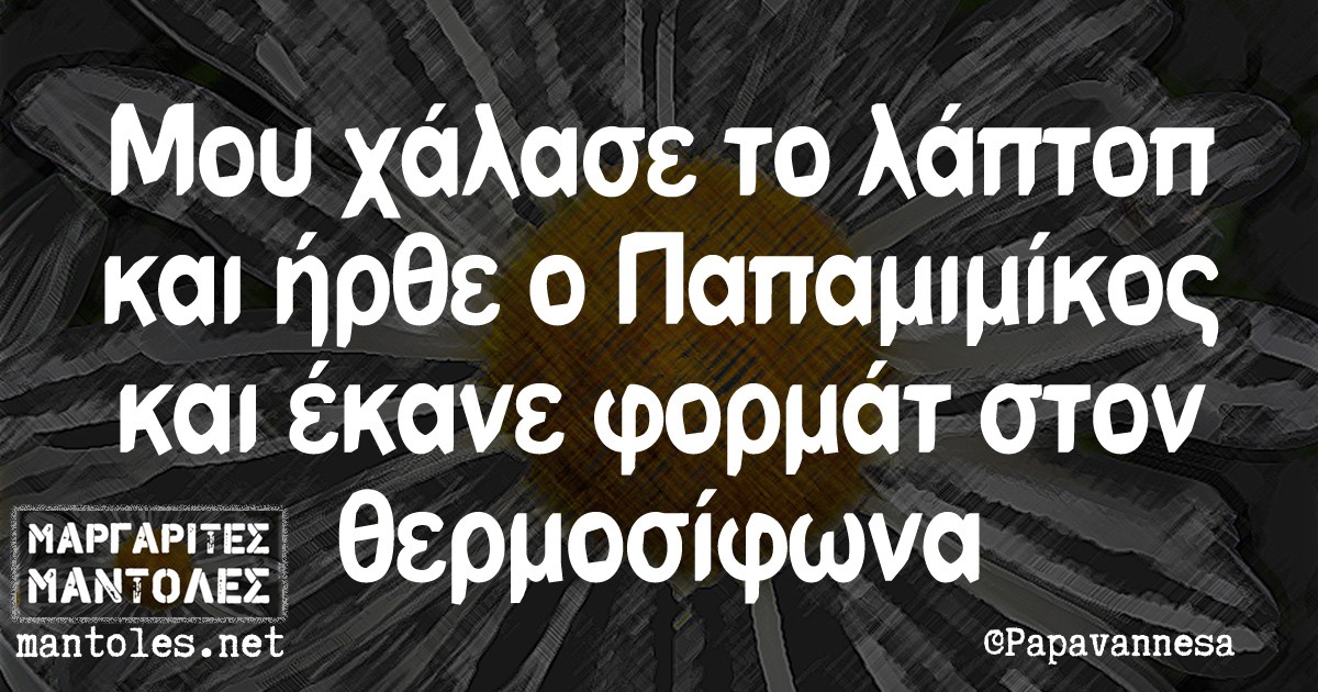 Μου χάλασε το λάπτοπ και ήρθε ο Παπαμιμίκος και έκανε φορμάτ στον θερμοσίφωνα