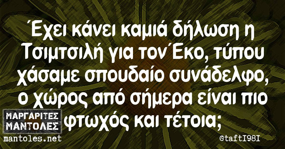 Έχει κάνει καμιά δήλωση η Τσιμτσιλή για τον Έκο, τύπου χάσαμε σπουδαίο συνάδελφο, ο χώρος από σήμερα είναι πιο φτωχός και τέτοια;