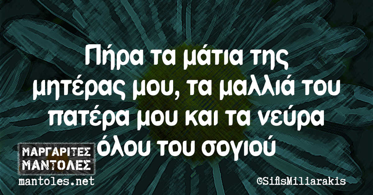 Πήρα τα μάτια της μητέρας μου, τα μαλλιά του πατέρα μου και τα νεύρα όλου του σογιού